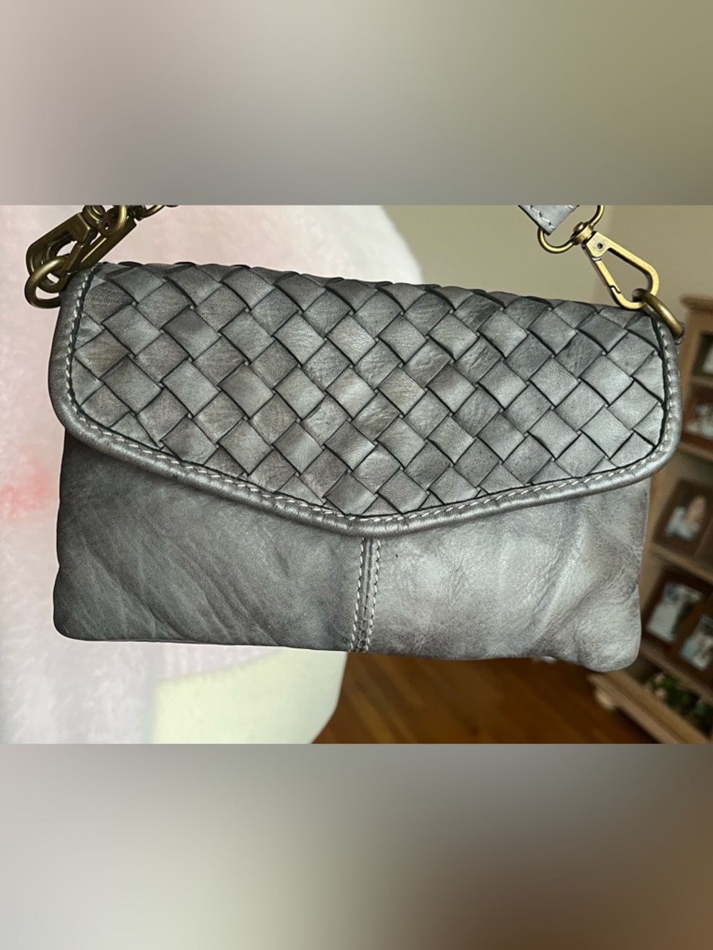 Leather purse gray, made in Italy shoulder/crossbody/clutch/wristlet (GUC)